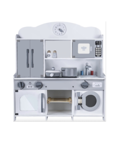 Cocina en madera con amplio mueble integrado, Microondas y Lavadora