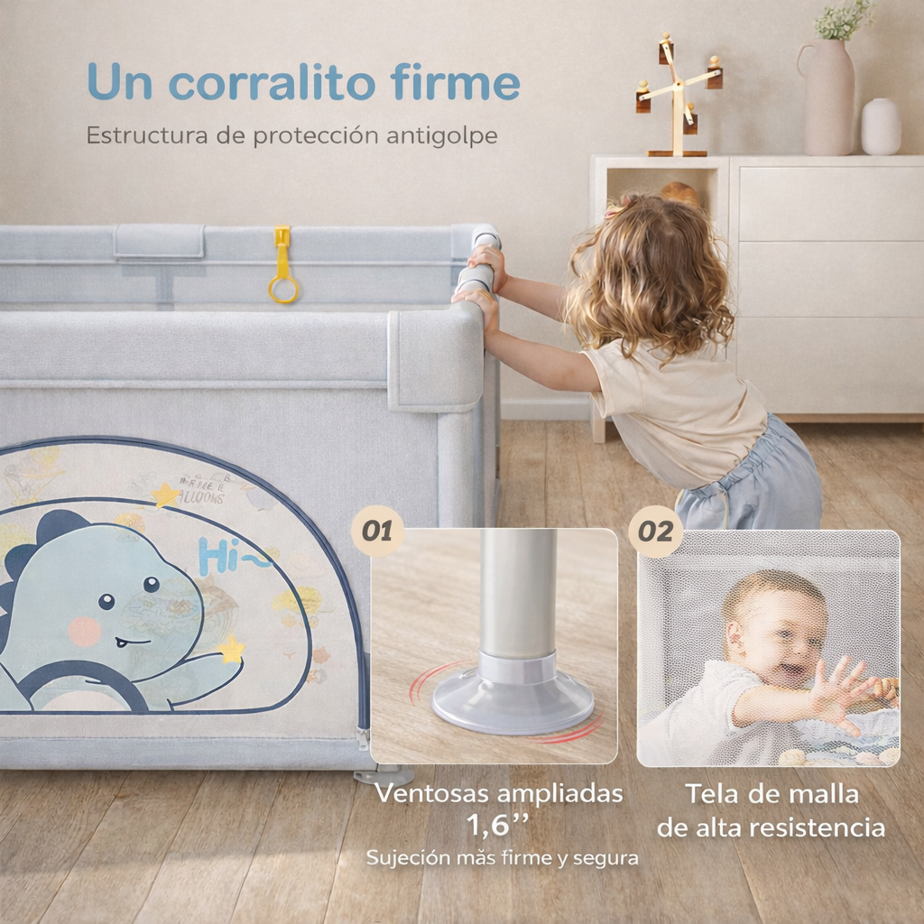 Corral infantil diseño Dinosaurio color gris 120x120 - Image 4