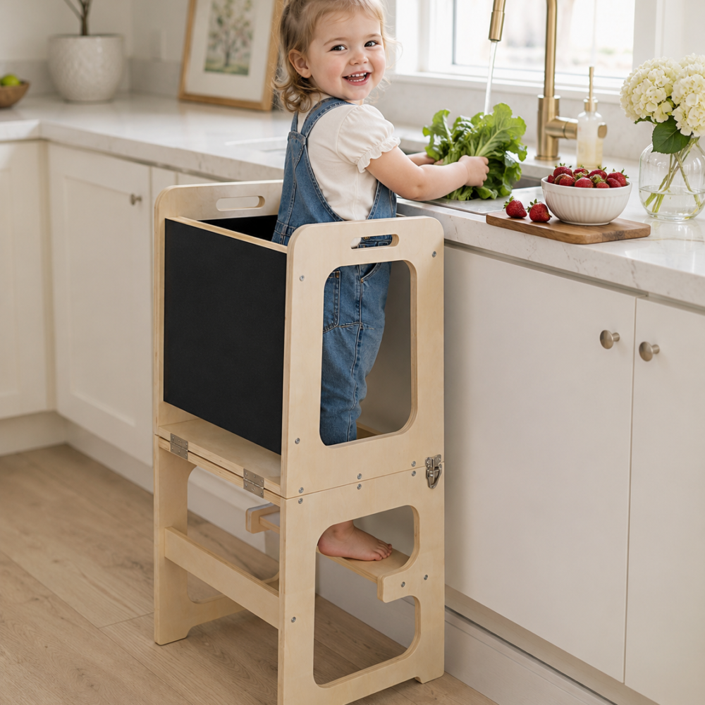 Torre de Aprendizaje Montessori 4 en 1 Plegable de Madera