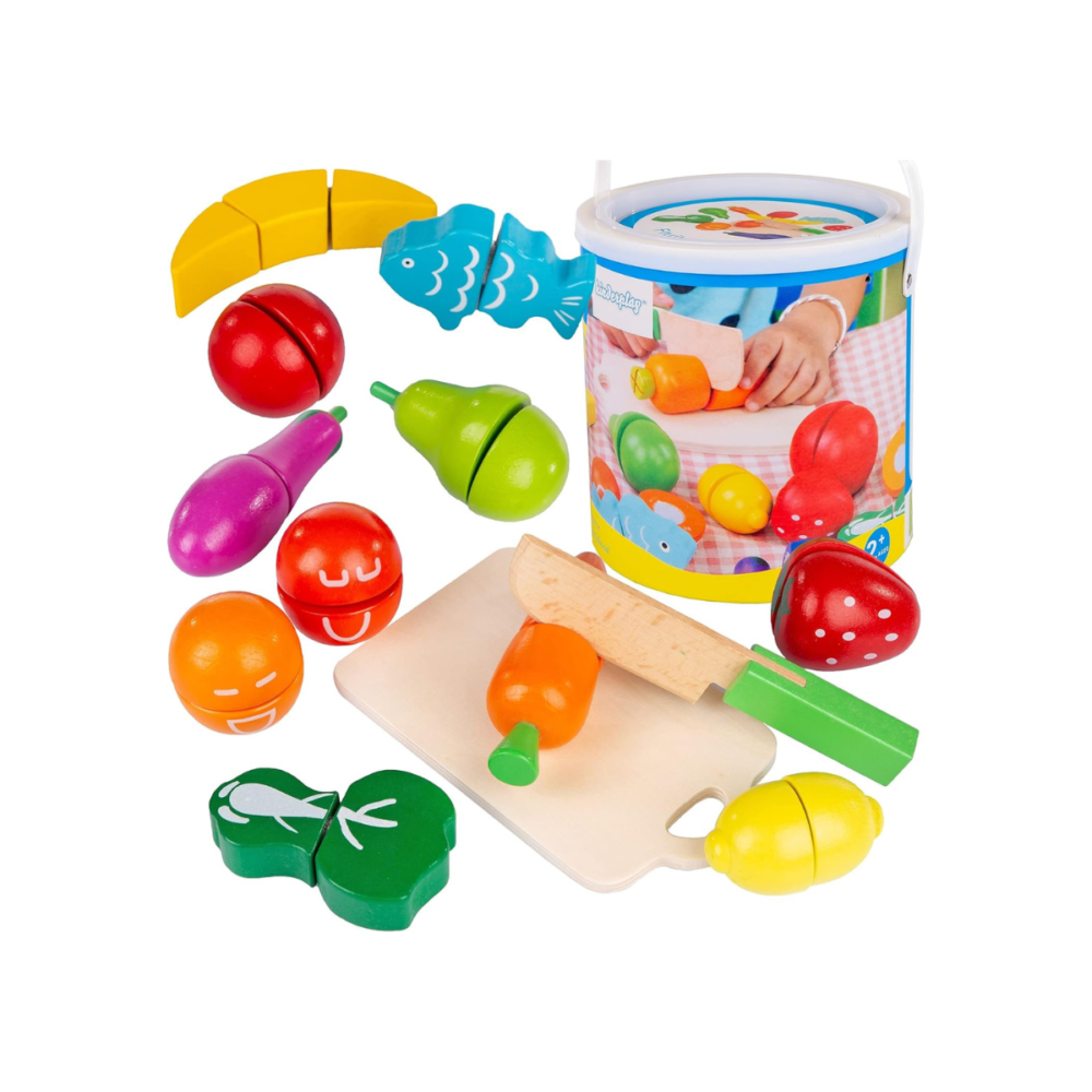 Balde de Frutas y Verduras de Madera para Cortar con Velcro – 13 Piezas