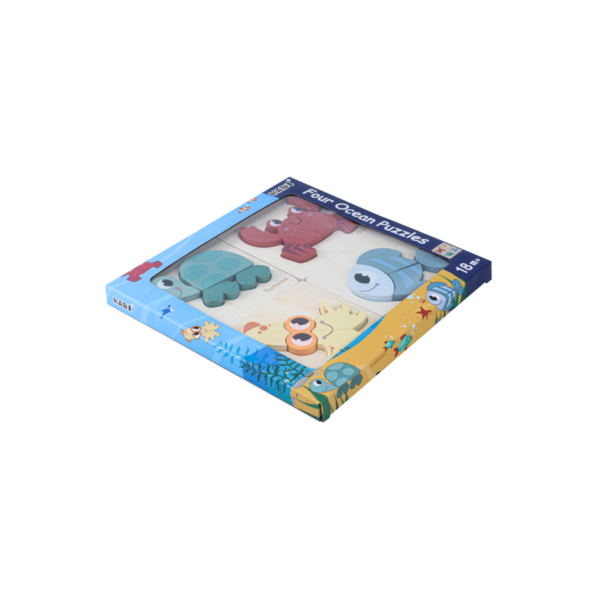 Set de 4 Puzles de Madera del Océano – 4 Piezas Cada Uno +1 Año