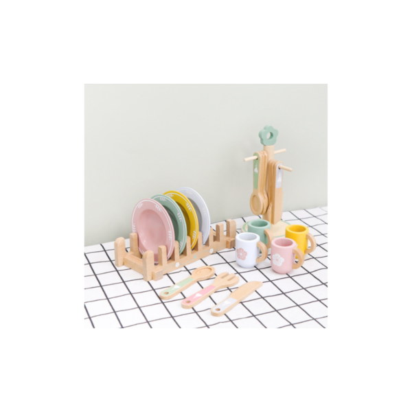 Set de Cocina Infantil de Madera con Escurreplatos y 22 Accesorios